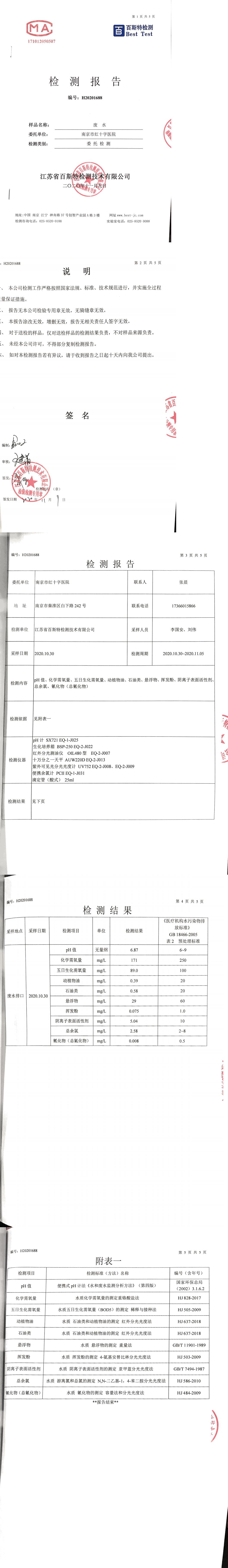2020年水質(zhì)檢測報告